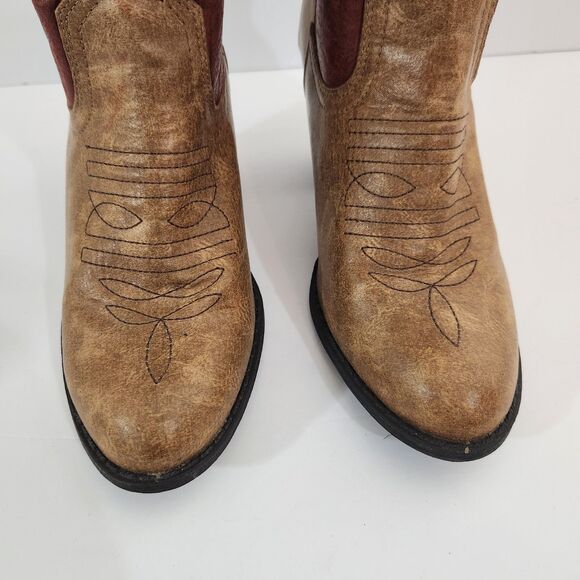 Brown and Burgundy Heeled Boots - Picture 3 of 11